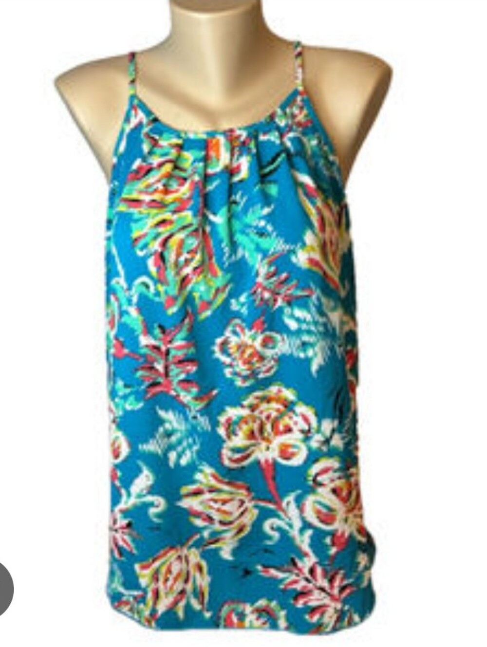 Renee C. Cobalt Blue Floral Print Spaghetti Strap Tank. Large